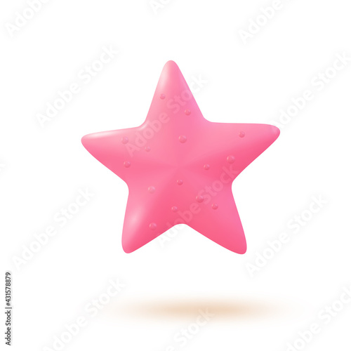 3d Vector Starfish cartoon illustration. Ocean realistic fish isolated on white. Minimal tropic beach object