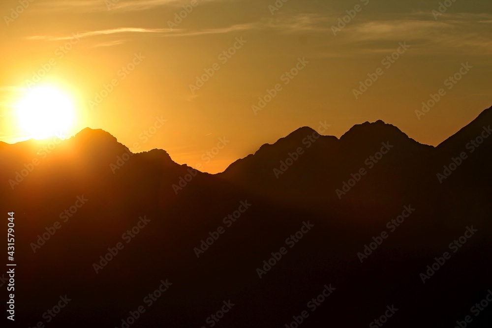 Mountain silhouette during sunset at the Warscheneck area in Austria Mountain silhouette during sunset at the Warscheneck area in Austria