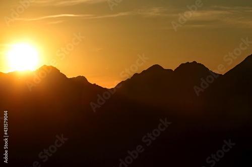 Mountain silhouette during sunset at the Warscheneck area in Austria