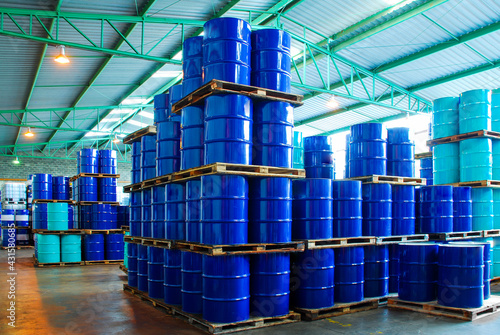 Industry oil barrels or chemical drums stacked up.chemical tank.container of barrels