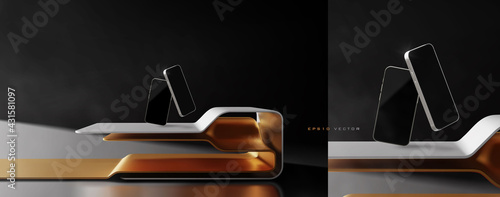 Modern elegant futuristic desk, stand, cabinet or placement scene 3d illustration template for product display presentation vector