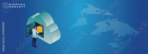 Concept of Block chain technology data analysis for investors marketing solutions or financial performance crypto currency statistics concept illustration modern flat design isometric vector