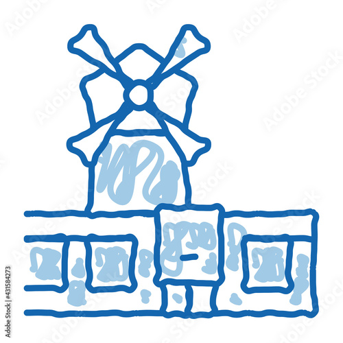 windy french mills doodle icon hand drawn illustration