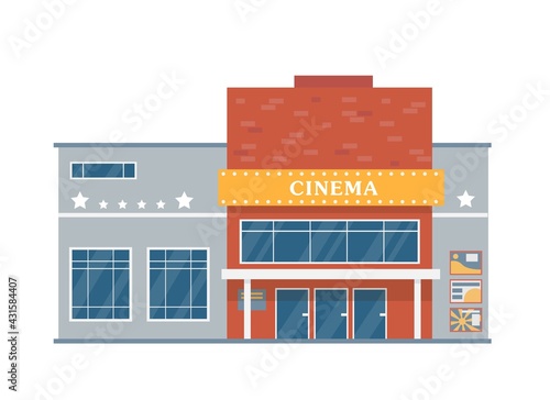 Facade of movie theatre building. Cinema house exterior.