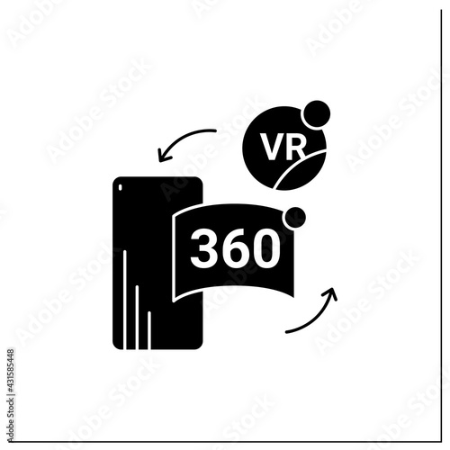 Vr in cell phone glyph icon. Virtual reality application on telephone. Special app helps immerse into 3d world.Modern technology concept.Filled flat sign. Isolated silhouette vector illustration