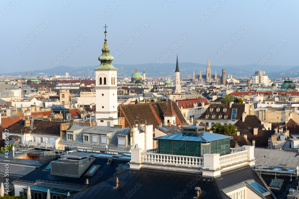 Aerial view on old town in Vienna, Austria on summer, sunny morning.