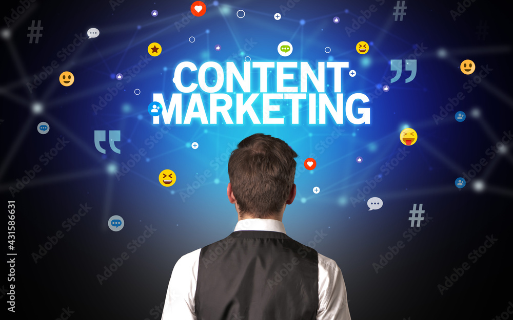 Rear view of a businessman, social media concept Rear view of a businessman, social media concept