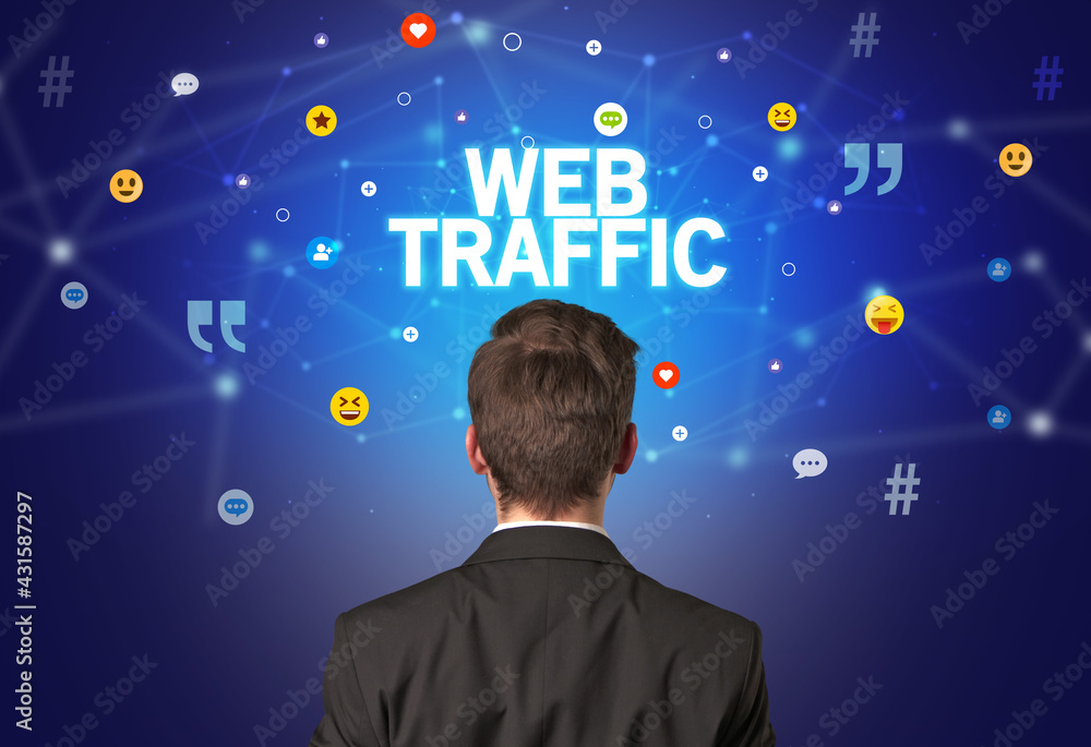 Rear view of a businessman, social media concept Rear view of a businessman, social media concept