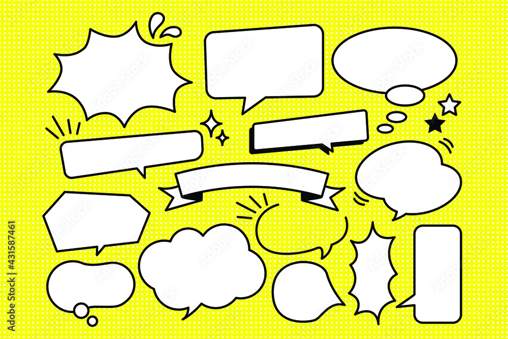 Obraz premium Set of speech bubbles on yellow dot background. Vector illustration