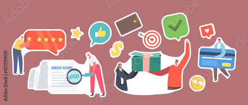 Set of Stickers Good Credit Score Loan Approval. Creditworthiness or Risk of Individuals for Debt, Mortgage and Payment