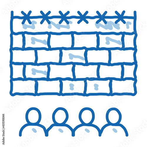 banned people behind fence doodle icon hand drawn illustration