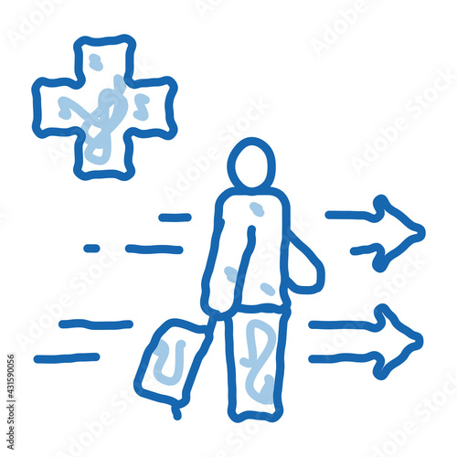 medical assistance to tourist with suitcase doodle icon hand drawn illustration