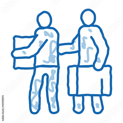 people with luggage doodle icon hand drawn illustration