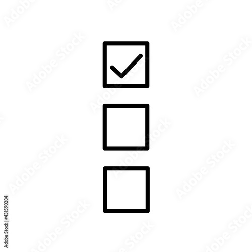 Linear Check icon and blank box. Approved symbol. Ok icon. Check button sign. Tick icon. Checkpoint. Linear style sign for mobile concept and. Check icon.