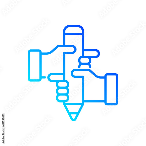 Teamwork related vector linear gradient icon. Synergy, collaboration, research, meetings and more