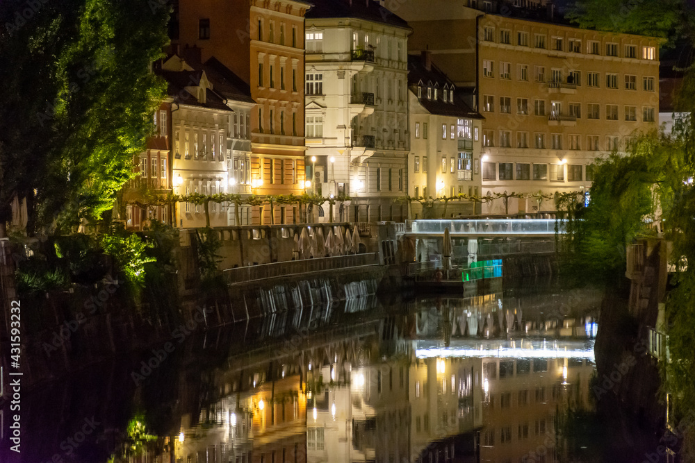 A night view on a river Ljubljanica