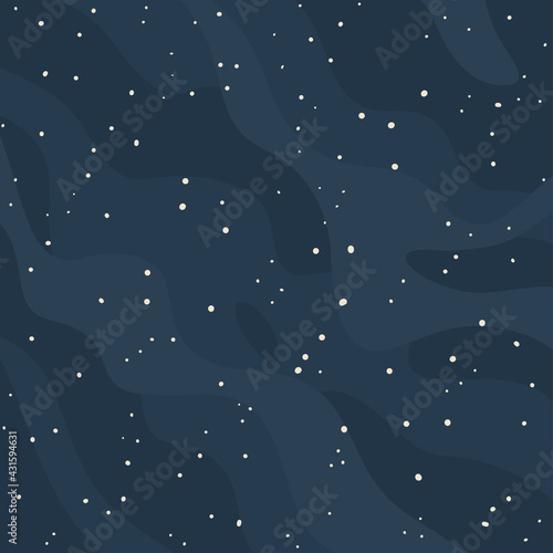 Starry universe background. Dark sky with space stars. Hand drawn flat vector illustration