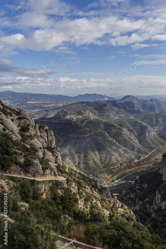 Picturesque landscape of Montserrat Rocky Mountain. View from Montserrat Benedictine abbey nearby Barcelona. Montserrat, Catalonia, Spain. © dbrnjhrj