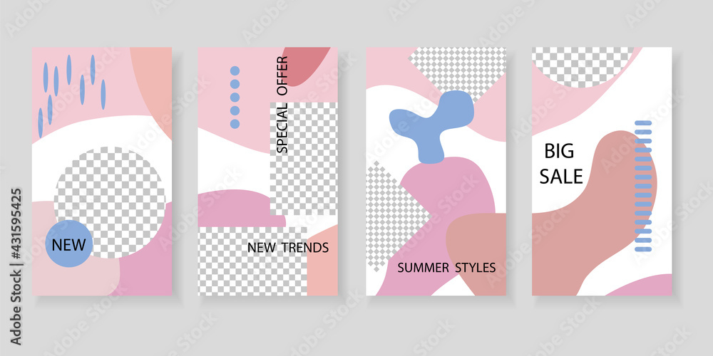 Set of trendy templates for social media design. Vector background for social networks. Modern minimal design with organic shapes and place for photos. Set of trendy templates for social media design. Vector background for social networks. Modern minimal design with organic shapes and place for photos.