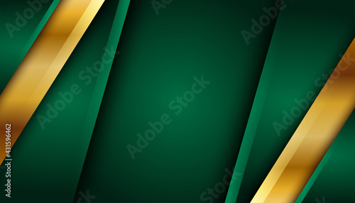 Realistic paper green style luxury with golden line on dark 3d abstract presentation background