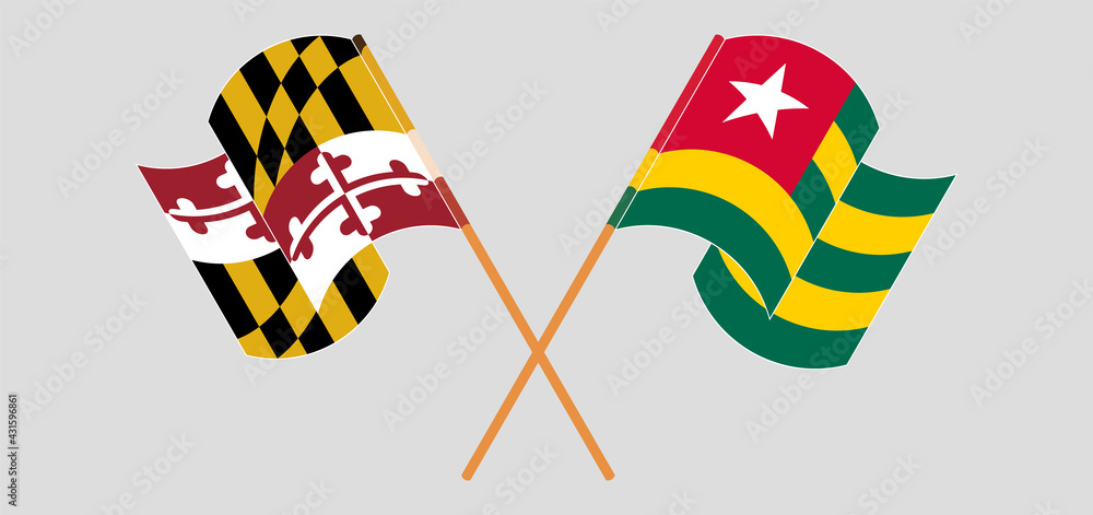 Crossed and waving flags of the State of Maryland and Togo