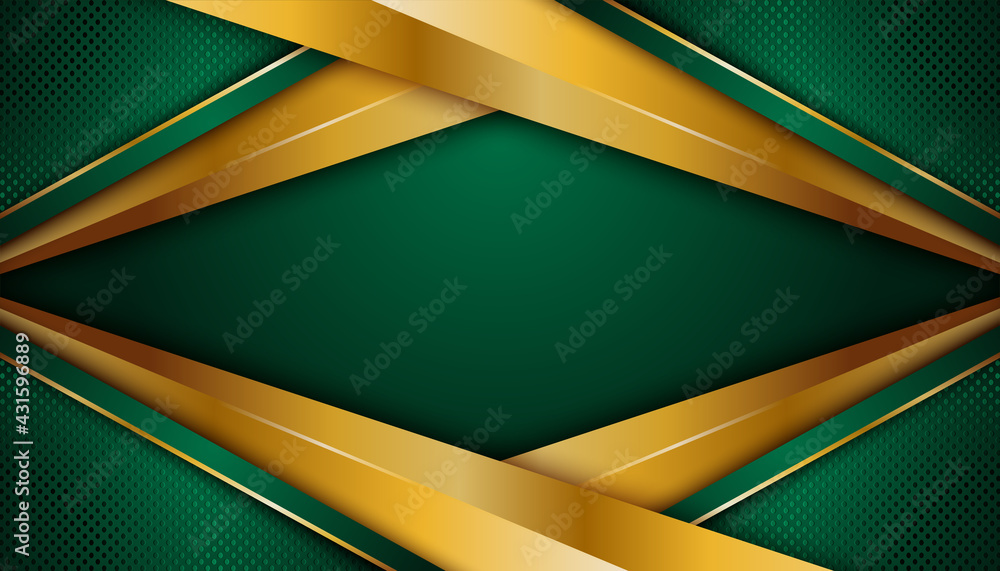Fototapeta premium Realistic paper green style luxury with golden line on dark 3d abstract presentation background