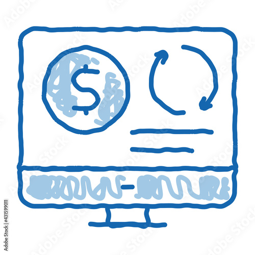 refinance money in computer mode doodle icon hand drawn illustration