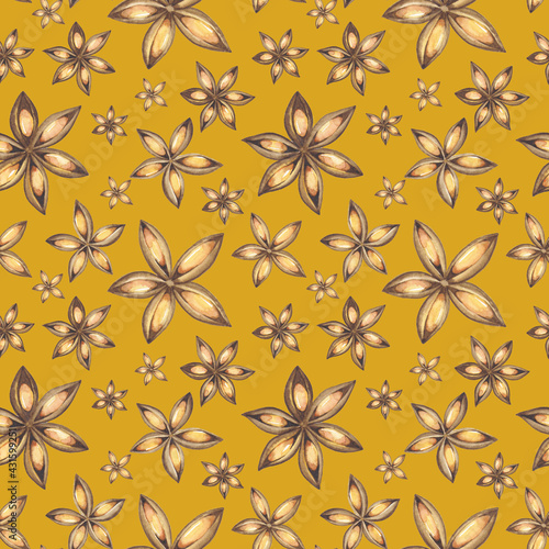 Watercolor star anise seamless pattern