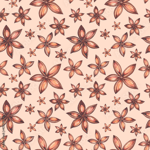 Watercolor star anise seamless pattern © DesignToonsy