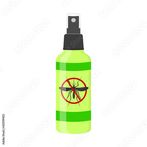 Mosquito spray isolated on white background. Repellent insect bottle with stop gnat sign. Vector cartoon illustration.