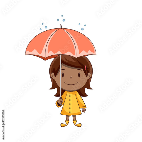 Little girl holding umbrella happy cute child