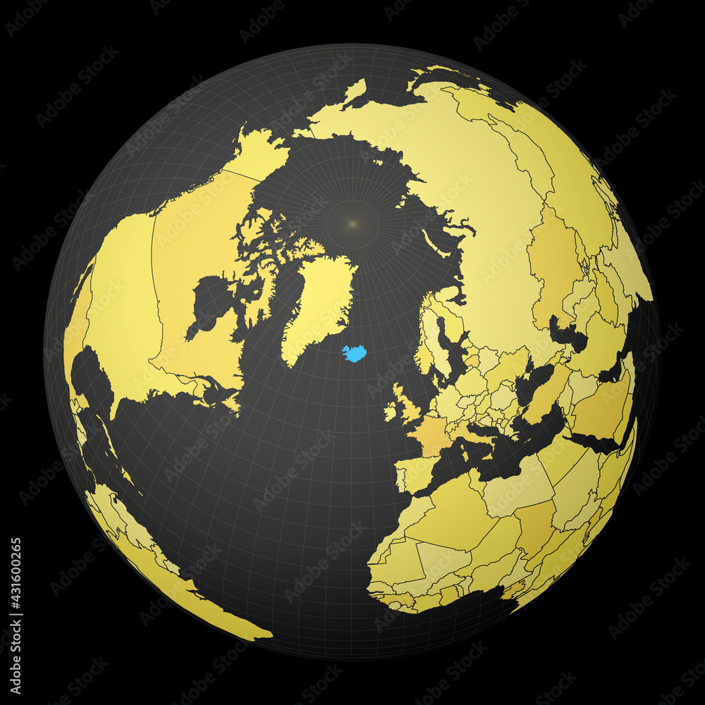 Iceland On Dark Globe With Yellow World Map Country Highlighted With   1000 F 431600265 GXWTbt2zM7dH4AhCiouOH3Q9t78GswDO 