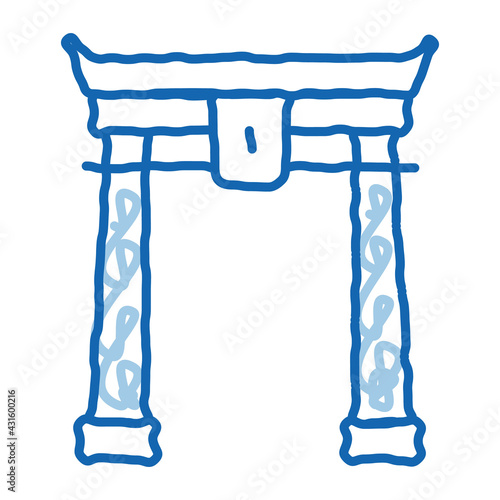 chinese arch with columns doodle icon hand drawn illustration