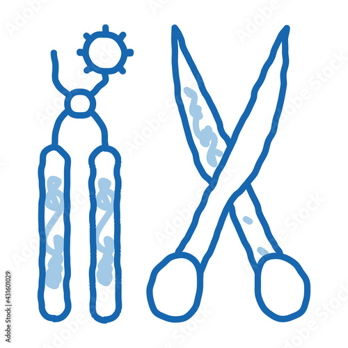 leather craft scissors and punch tool doodle icon hand drawn illustration