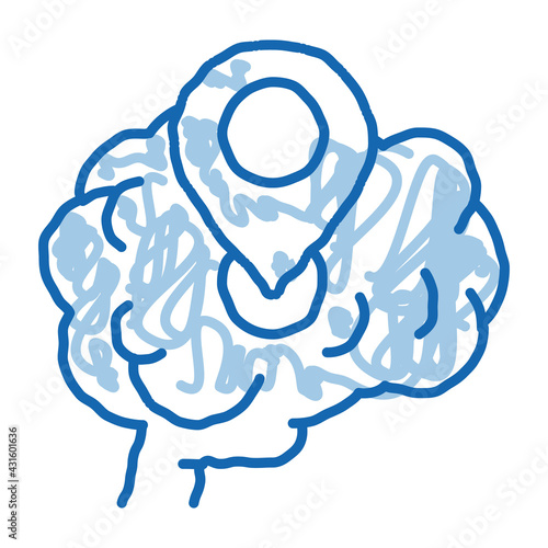 dementia brain location gps sign doodle icon hand drawn illustration