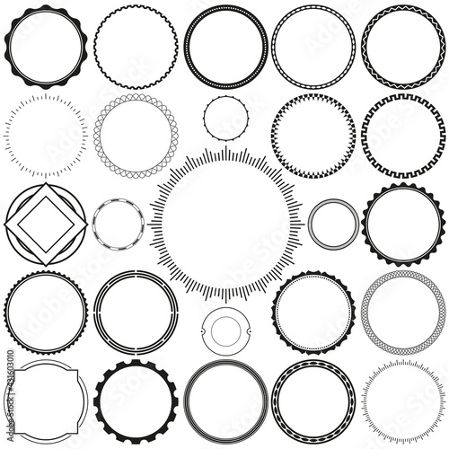 Collection of Round Decorative Border Frames with Clear Background. Ideal for vintage label designs.