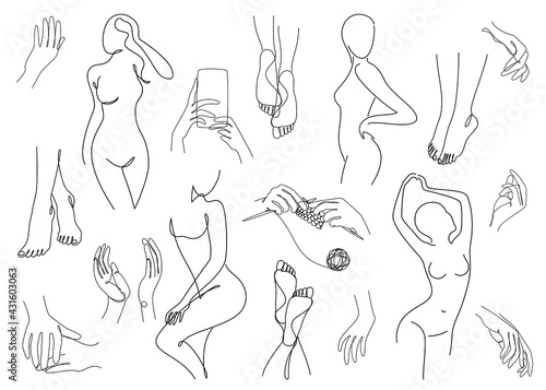 Silhouette of a girl in a modern one line style. Continuous line drawing, aesthetic outline for cosmetics advertising, posters, wall art, stickers. Woman figure logo or icon vector illustration.