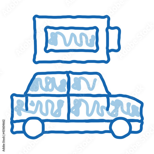 electro car full battery doodle icon hand drawn illustration
