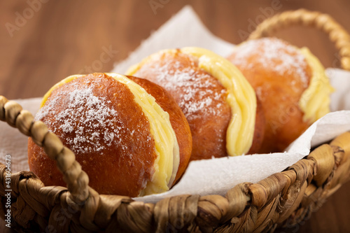 Berlin balls. Bread stuffed with icing cream.