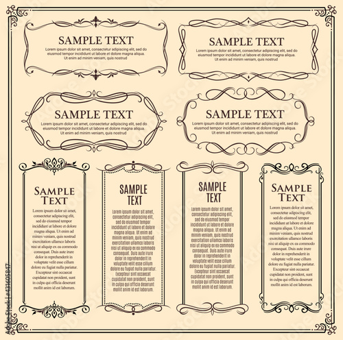 Frames, ornate vintage ornament borders, vector floral decoration and retro flourish swirls. Ornate borders and corners for certificate or menu and scroll frames for text, calligraphic dividers