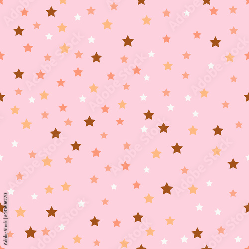 Gold seamless pattern Cute vector illustration in flat design Multicolored small stars on light pink background
