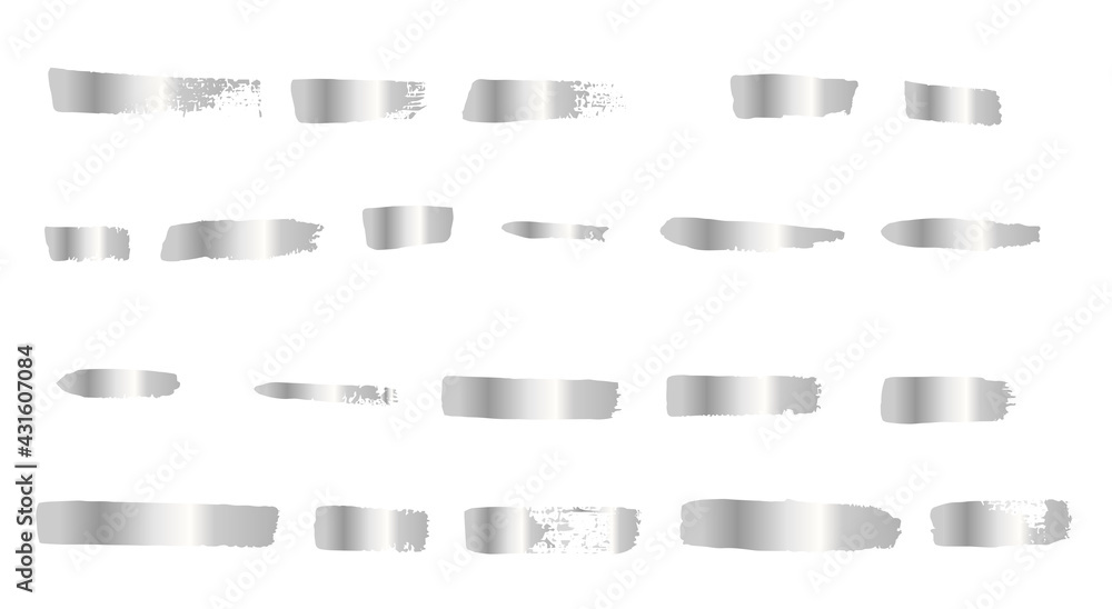 Textured brush stroke, hand-drawing lines in steel color, isolated on white background. Metal effect paint lines, silver vertical gradient. Textured brush stroke, hand-drawing lines in steel color, isolated on white background. Metal effect paint lines, silver vertical gradient.