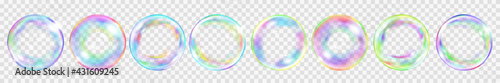 Set of several translucent colored soap bubbles for use on light background. Transparency only in vector format