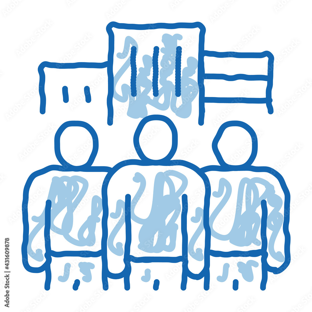 business team and city buildings doodle icon hand drawn illustration business team and city buildings doodle icon hand drawn illustration