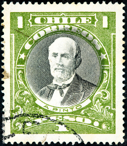 stamp printed in the Chile shows Anibal Pinto, 9th President of Chile, 1876 - 1881