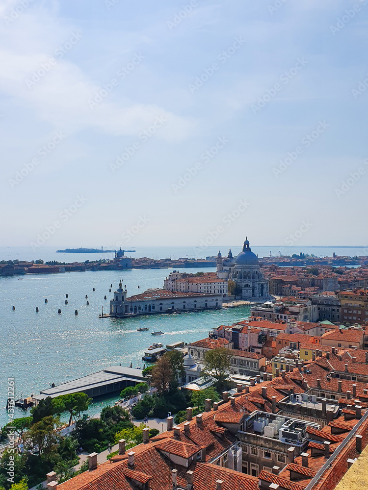 View from Campanile San Marco towards Santa Maria della Salute in Venice, Italy.