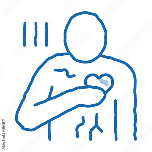 miocardial infarction, heart attack doodle icon hand drawn illustration