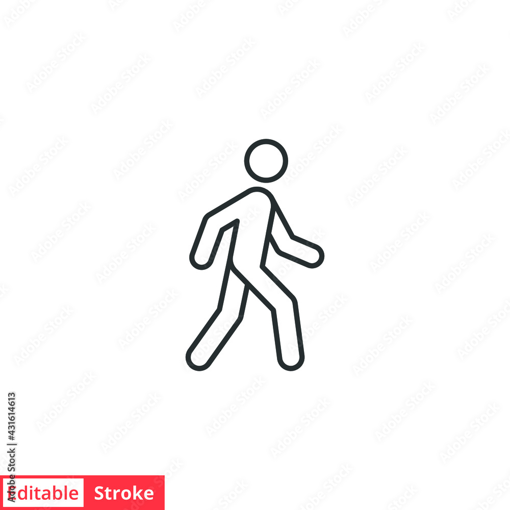 Walk line icon. Simple outline style. Pedestrian, man, pictogram, human, side, walkway concept symbol. Vector illustration isolated on white background. Editable stroke EPS 10. Walk line icon. Simple outline style. Pedestrian, man, pictogram, human, side, walkway concept symbol. Vector illustration isolated on white background. Editable stroke EPS 10.