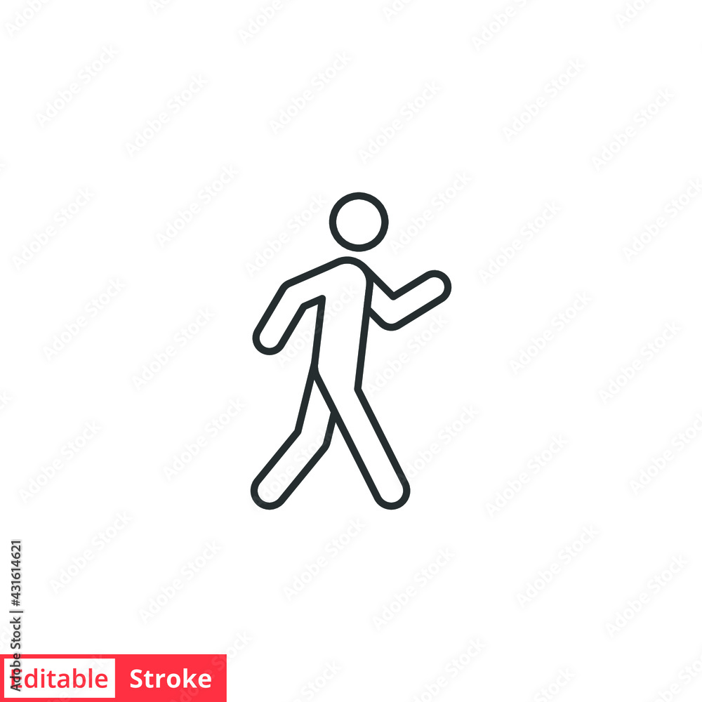 Walk line icon. Simple outline style. Pedestrian, man, pictogram, human, side, walkway concept symbol. Vector illustration isolated on white background. Editable stroke EPS 10. Walk line icon. Simple outline style. Pedestrian, man, pictogram, human, side, walkway concept symbol. Vector illustration isolated on white background. Editable stroke EPS 10.