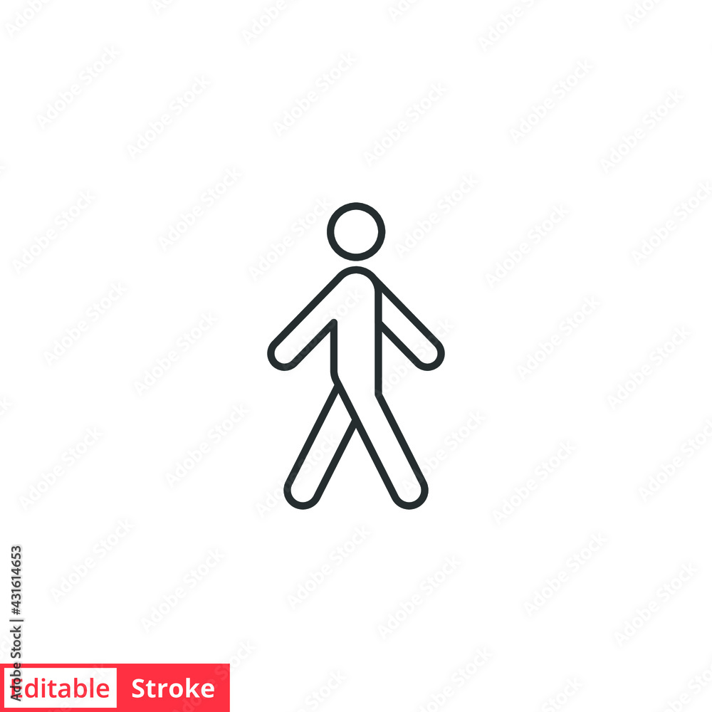 Fototapeta premium Walk line icon. Simple outline style. Pedestrian, man, pictogram, human, side, walkway concept symbol. Vector illustration isolated on white background. Editable stroke EPS 10.